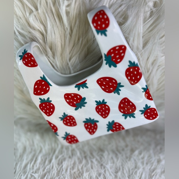 White Ceramic Handbag Decor w/Strawberry Detailing Approx:7" W x 7" H x 2.5" D - Picture 6 of 9